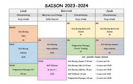 Nouveaux horaires saison 2023-2024